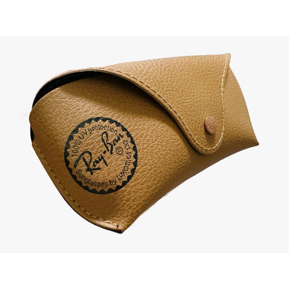 Ray Ban Sunglass Soft Case Brown Pebbled Leather Luxottica Black Logo Snap Close - Picture 3 of 7